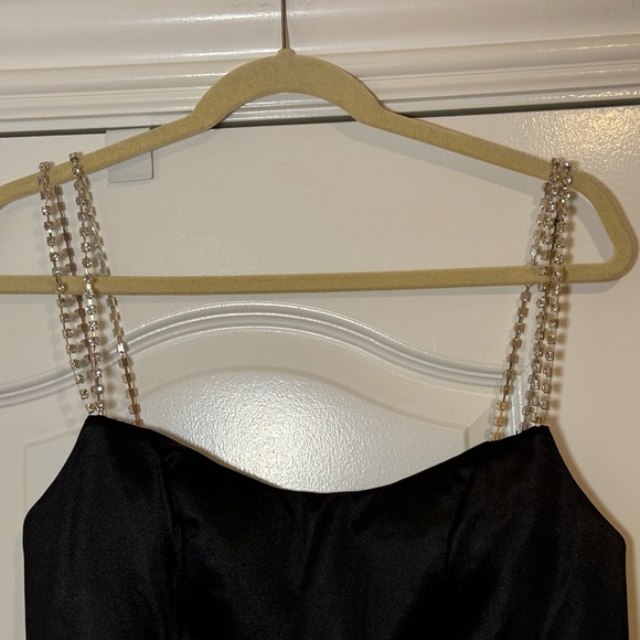 NWT Ieena for Mac Duggal 12428 Charmeuse Rhinestone Strap Trumpet Gown Black - 8 - Picture 7 of 13